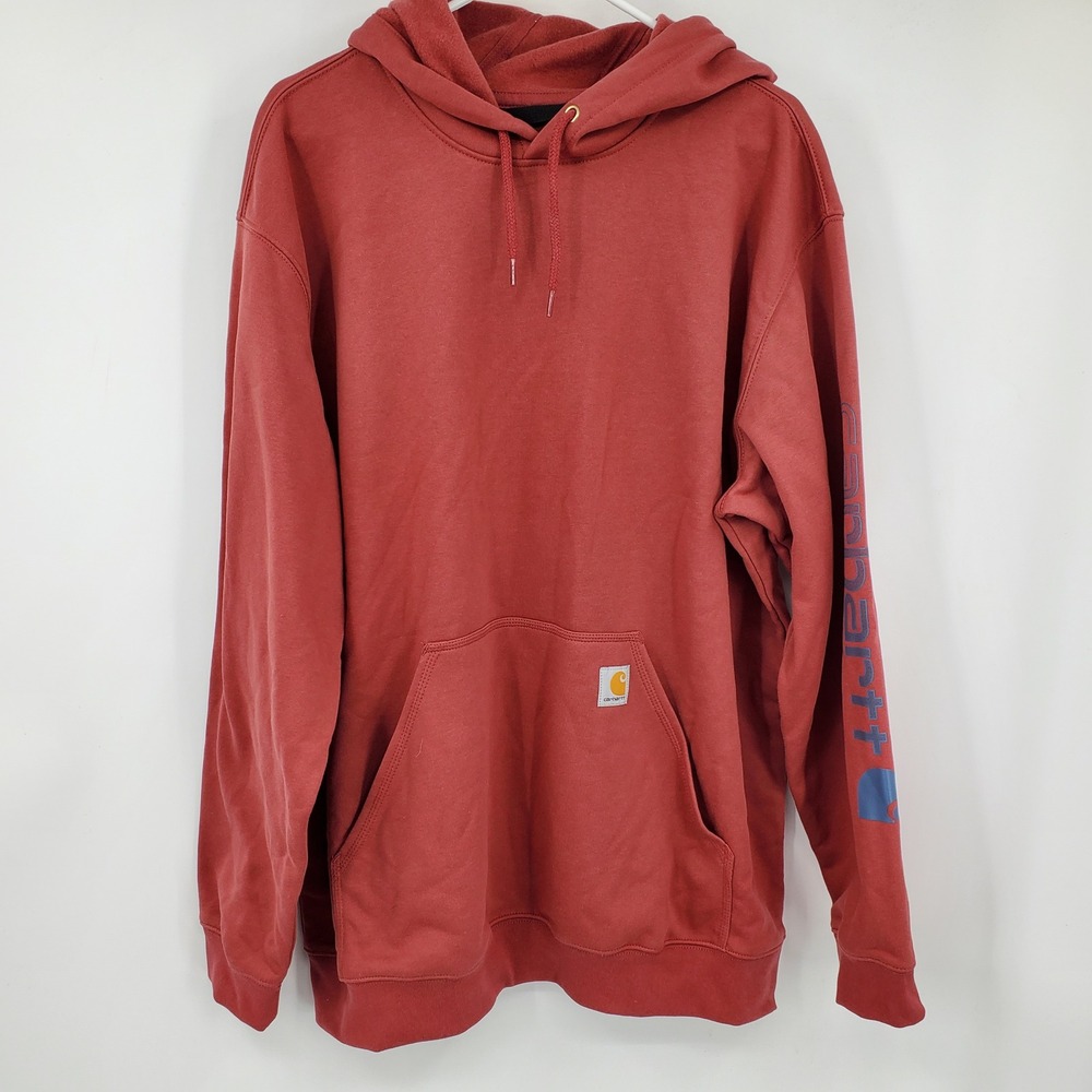 Carhartt Mens Loose Fit Midweight Logo Sleeve Hoodie Terracotta Red XL Workwear